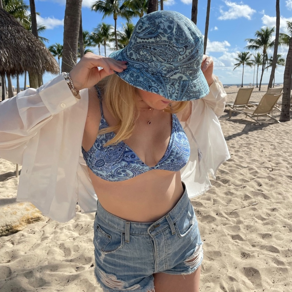 Frankie’s Bikinis Blue Paisley Bikini Top